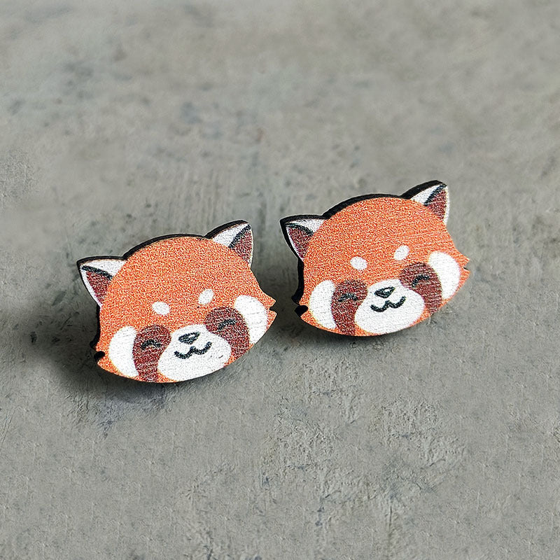 Wooden red panda earrings