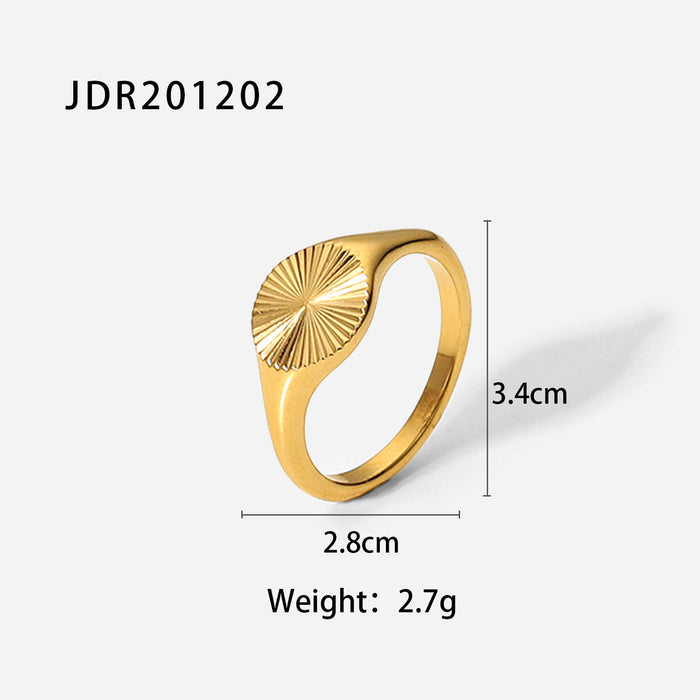 18K Gold Stainless Steel Oval Zircon Ring with Woven Design