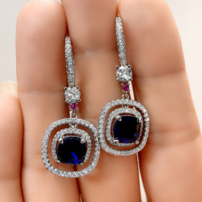 Hexagonal claw earrings with diamond and zircon commuter earrings