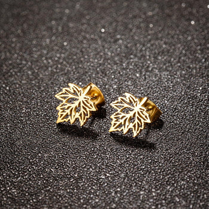 Maple Leaf Stainless Steel Stud Earrings - Nature-Inspired Jewelry