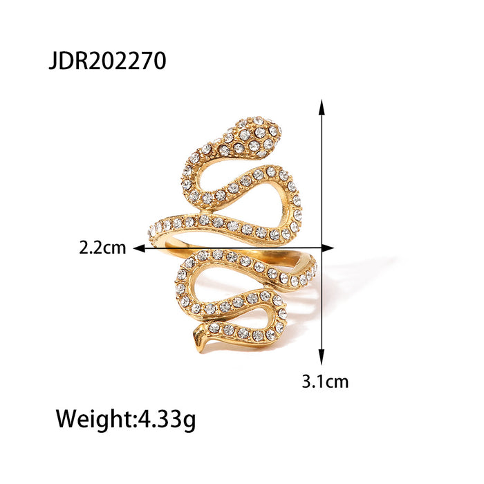 Exaggerated Snake-Shaped Ring with Zircon Inlay - Trendy and Tarnish-Resistant