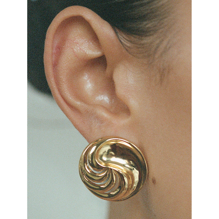 18K Gold Stainless Steel Convex Twisted Circle Earrings - Minimalist Titanium Steel Studs Jewelry