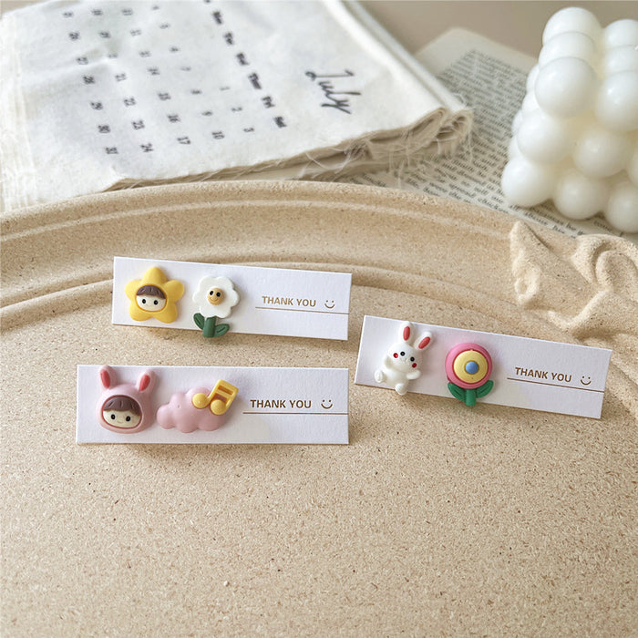 Cute cream flower earrings cartoon bear earrings