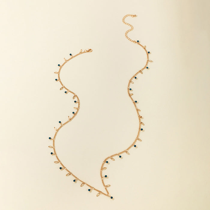 Blue diamond-studded geometric teardrop hollow disc waist chain