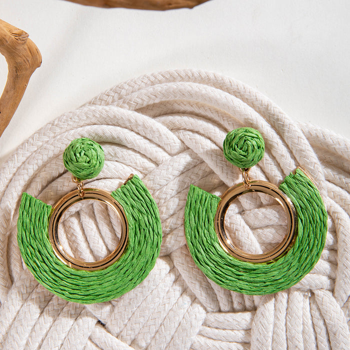 Bohemian circle fan-shaped raffia earrings geometric earrings