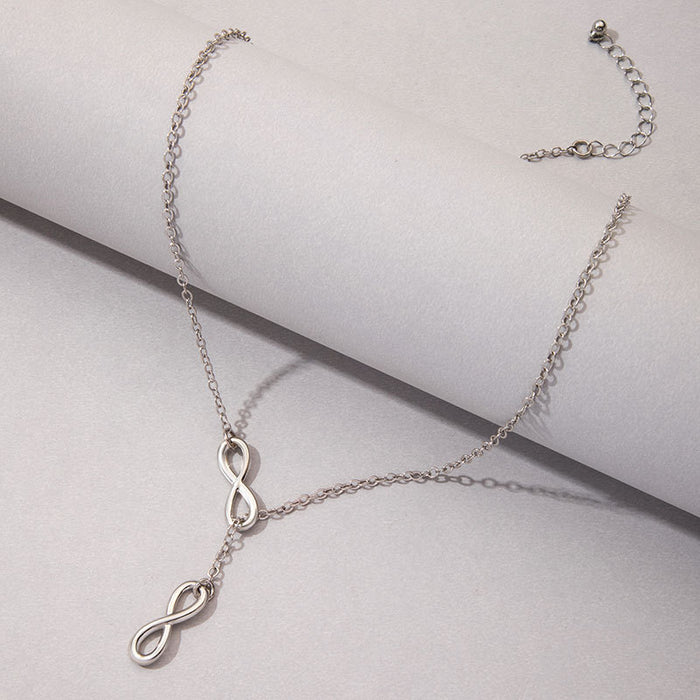 Adjustable Silver Infinity Pendant Necklace - Minimalist Korean Style Choker