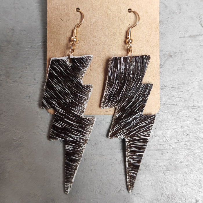 Textured Leather Earrings with Lightning, Leopard, and Cow Print Western Style