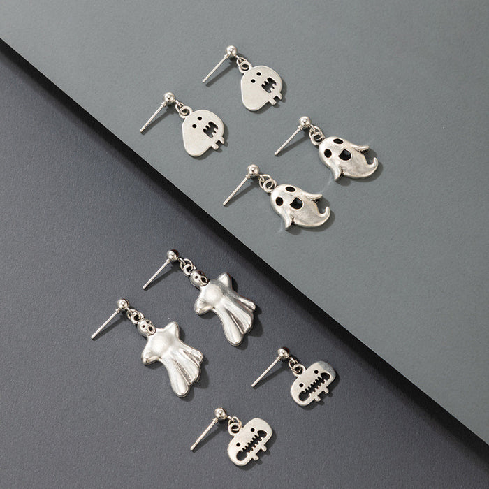 Halloween ghost earrings set simple silver cold style ghost earrings