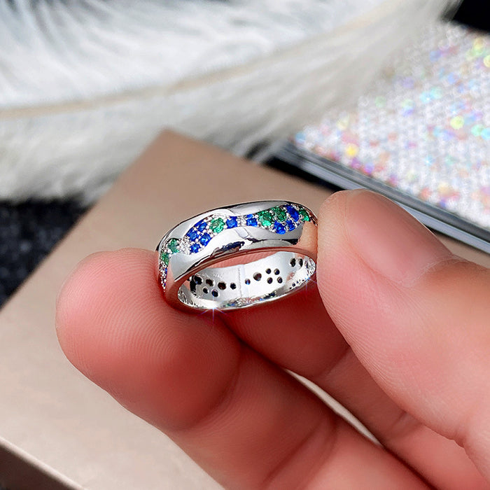 Blue green zircon couple ring simple innovative ring