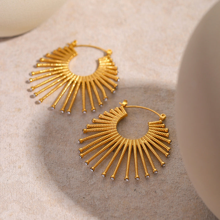 18K Gold Plated Stainless Steel Textured Oval Earrings - Minimalist Design Jewelry