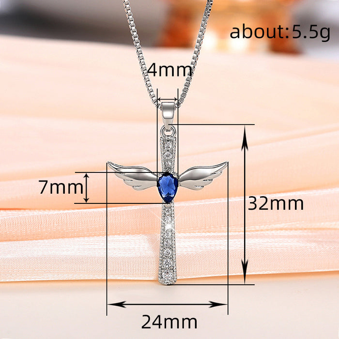 Angel Wings Cross Pendant Autumn and Winter Fashion Clavicle Necklace