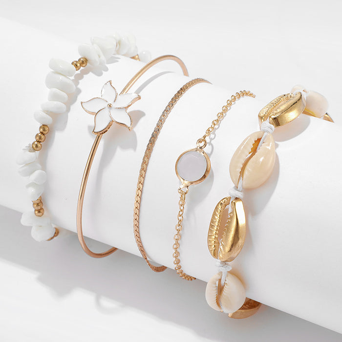 Shell Alloy Bracelet Set - Letter Pearl Geometric Multi-Layer Bracelets