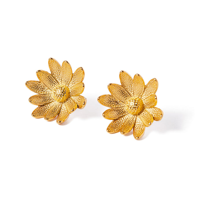 Pendientes de margaritas de acero inoxidable en oro de 18 quilates de diseñador: joyería europea con diseño de girasoles y flores