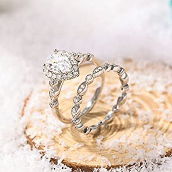 Vintage horse eye ring water drop pear shaped wedding ring - wallojewerly 