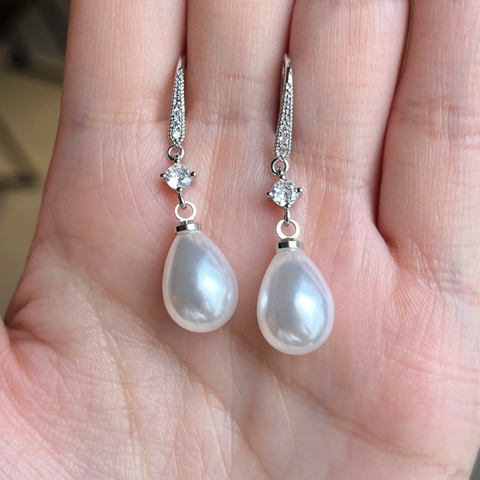 Pendientes de gota de agua, pendientes de circonita, pendientes de boda para mujer