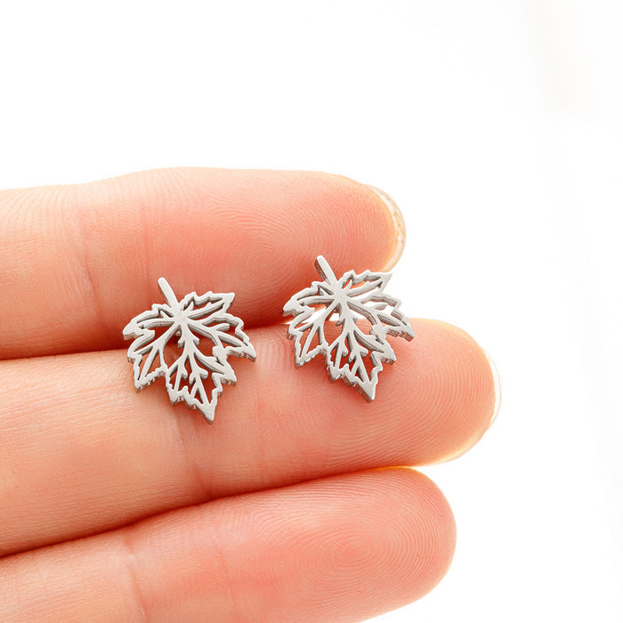 Maple Leaf Stainless Steel Stud Earrings - Nature-Inspired Jewelry