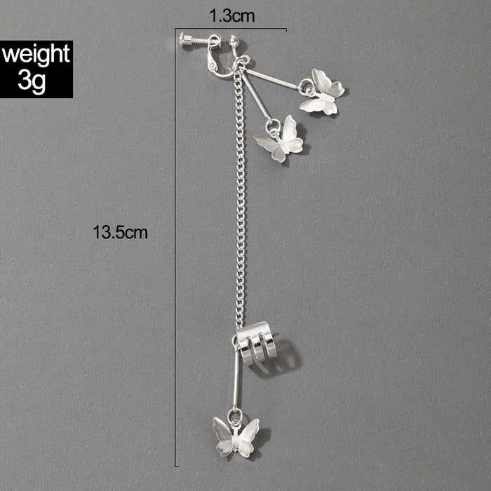 Chain butterfly single earring silver personalized alloy ear clip