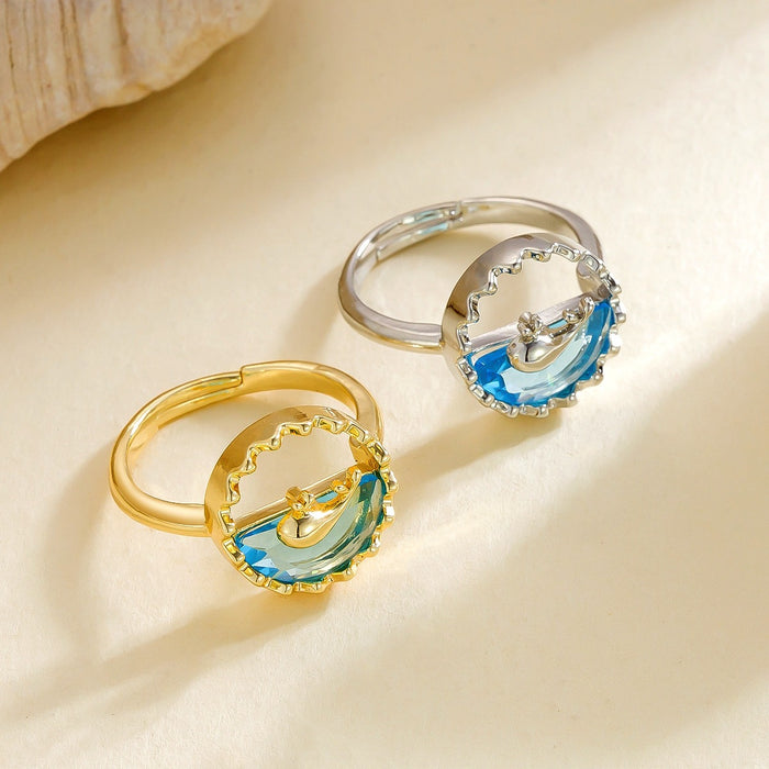 Wholesale copper diamond-encrusted whale ocean-themed rings