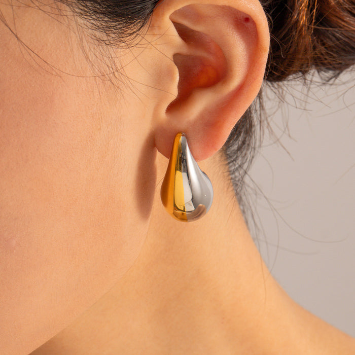 Pendientes de lágrima de dos tonos de acero inoxidable y oro de 18 quilates de estilo europeo: joyería de moda para mujeres