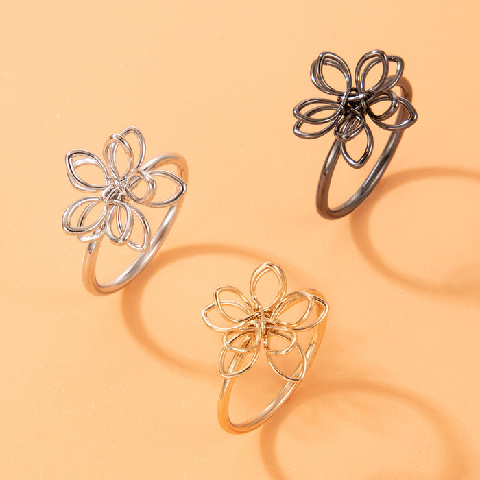 Three-dimensional flower hollow ring three-piece set simple geometric flower combination