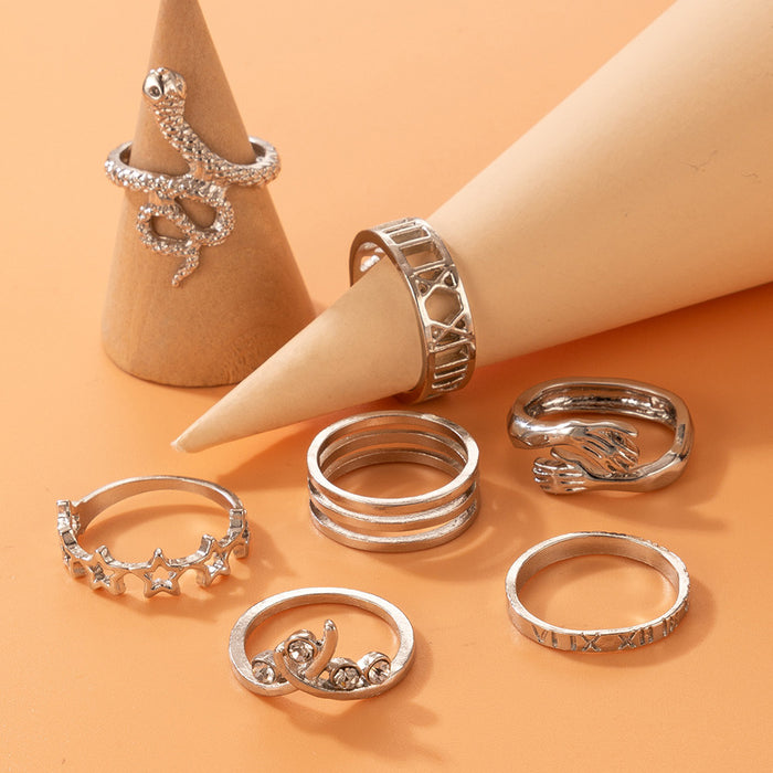 Snake-shaped hollow palm ring seven-piece set star diamond monogram