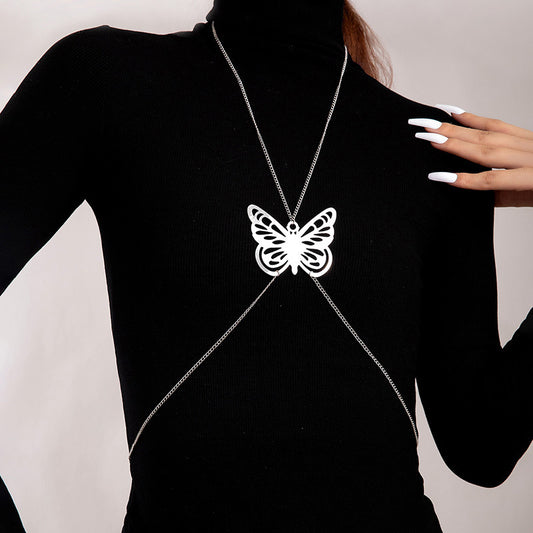 Cadena de pecho con forma de mariposa hueca, cadena sexy para el cuerpo, joyería