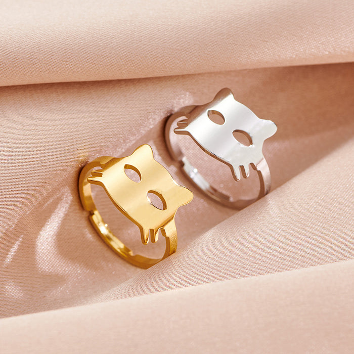 Kitten ring, stainless steel 18K gold electroplated open adjustable ring wholesale