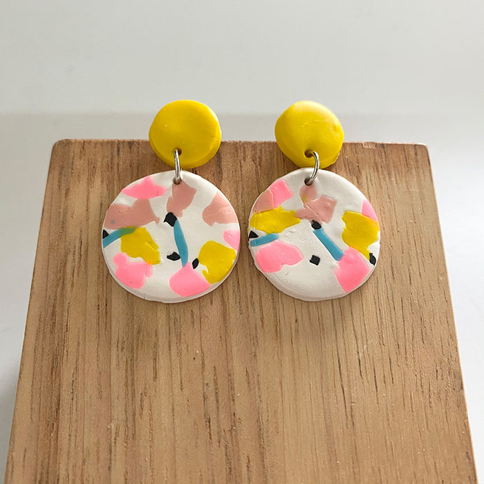 Spring/Summer Multi-Color Geometric Clay Earrings - Artistic Handmade Jewelry