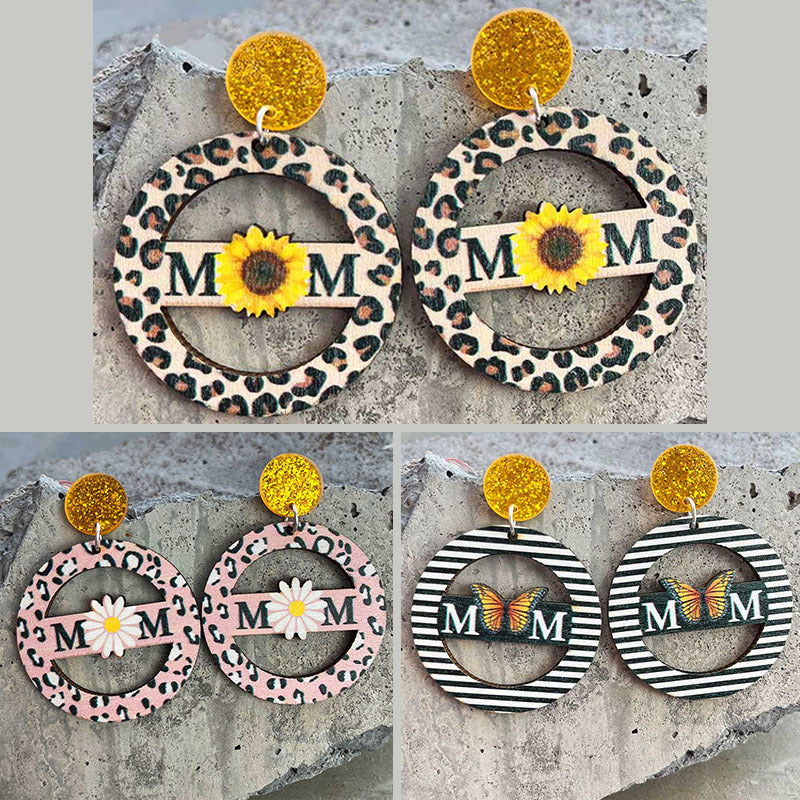 Mother's Day Earrings with Sunflower, Daisy, Butterfly, and Leopard Print - wallojewerly 
