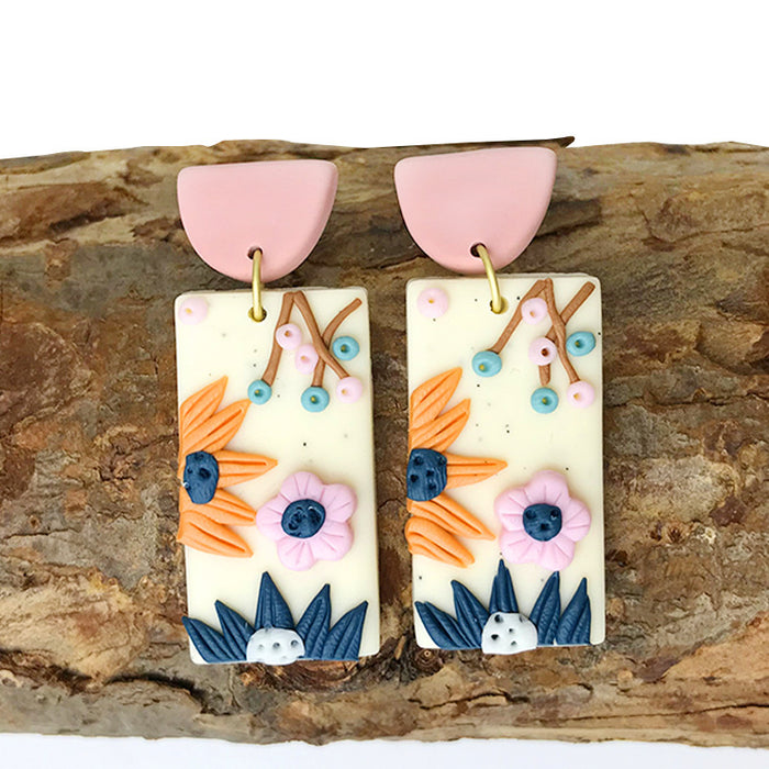 Handmade Flower Clay Earrings - Vintage Sunflower and Daisy Design