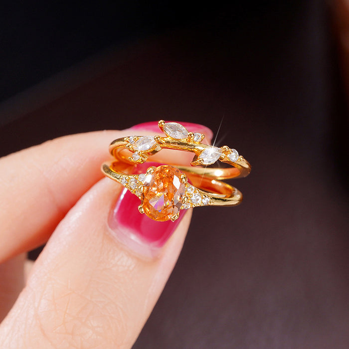 Anillo de imitación de diamantes con pétalos de hojas, joyería pequeña, fresca y sencilla.