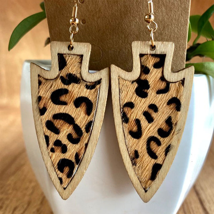 Western Style Leopard Print Leather Earrings with Exaggerated Design