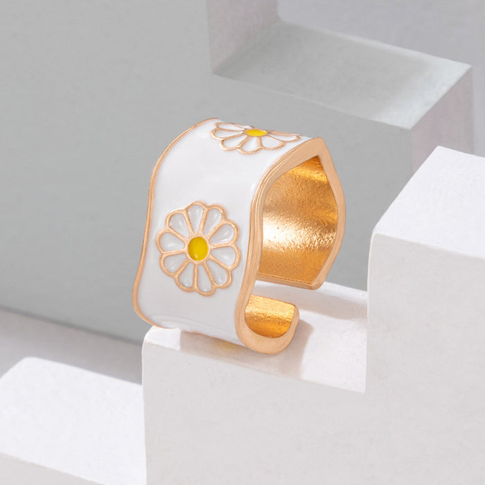 Retro popular alloy flower oil drop open ring