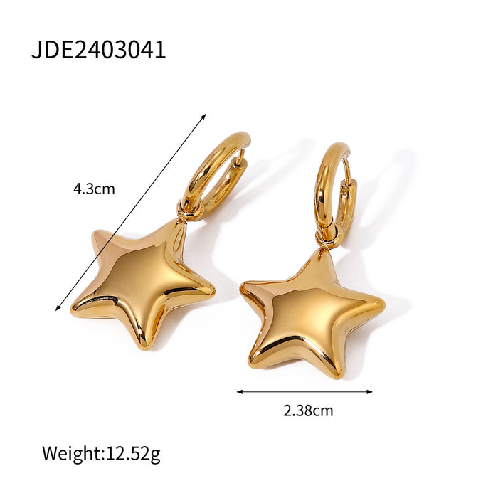 16K gold stainless steel polished three-dimensional five-pointed star earrings with simple design