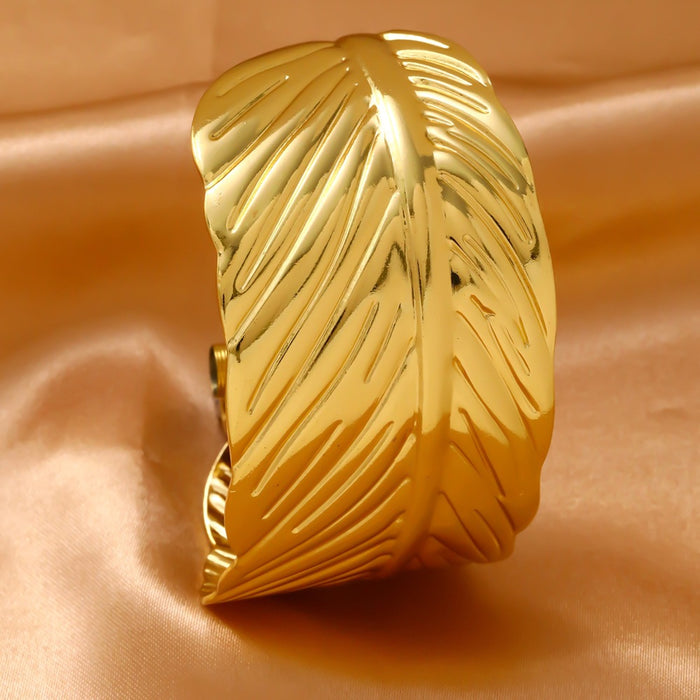 Wholesale 304 Stainless Steel Wide Open Cuff Bracelets with Irregular Shapes, Striped Textures, and Floral/Scallop Embossing