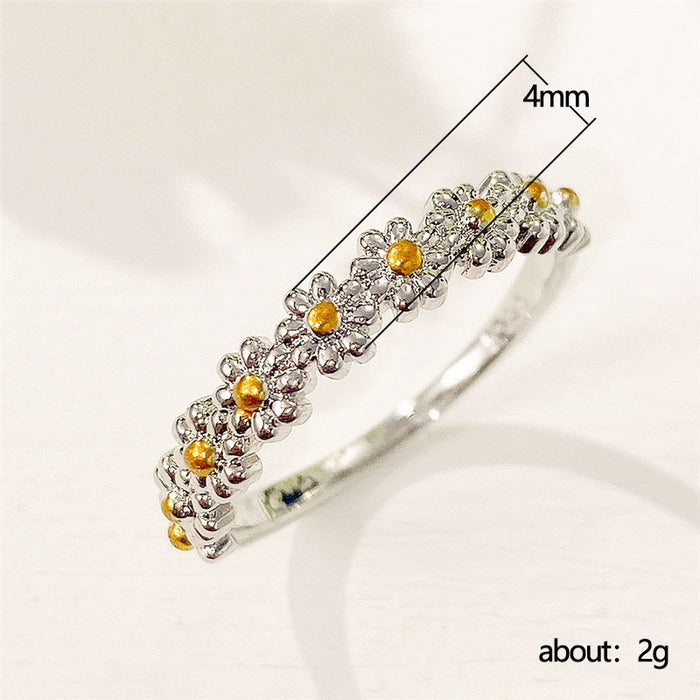 Small daisy flower ring summer two-color floral ring