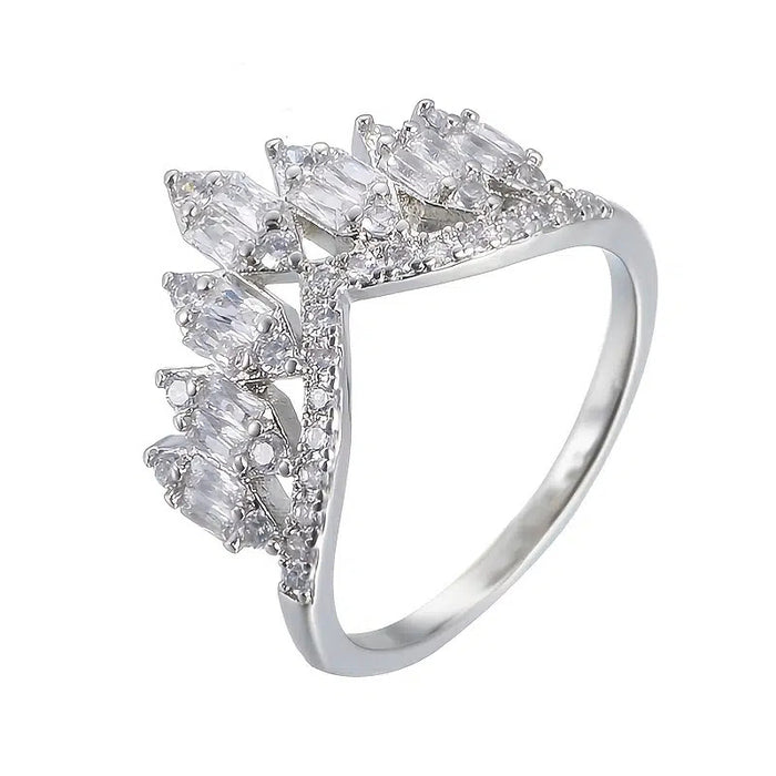 Royal Feather Crown Women's Ring V-Shaped Crown Temperament Wedding Ring Engagement Accessories