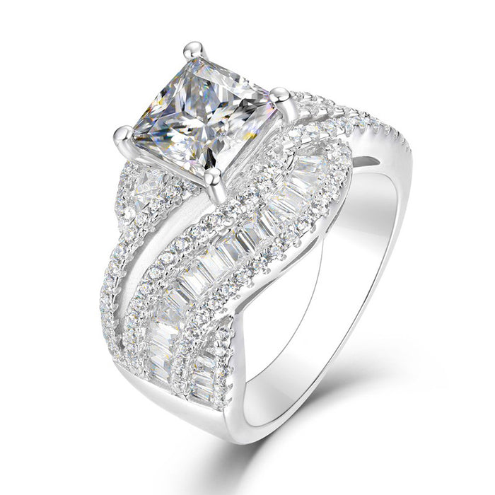 Rotating twist micro-set ring square four-claw engagement ring