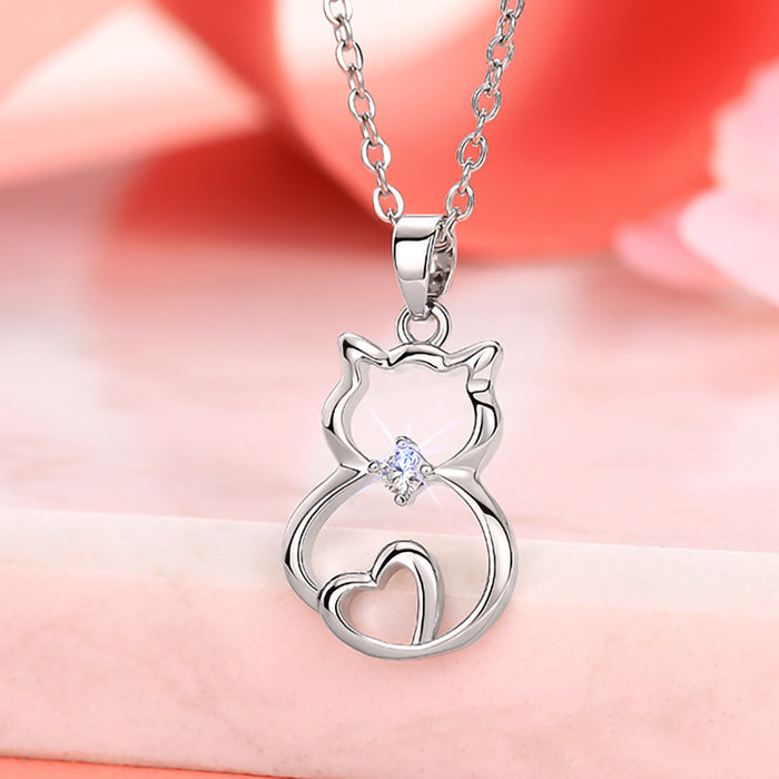 Hollow Kitten Pendant Japanese and Korean Style Heart Shaped Accessory Necklace