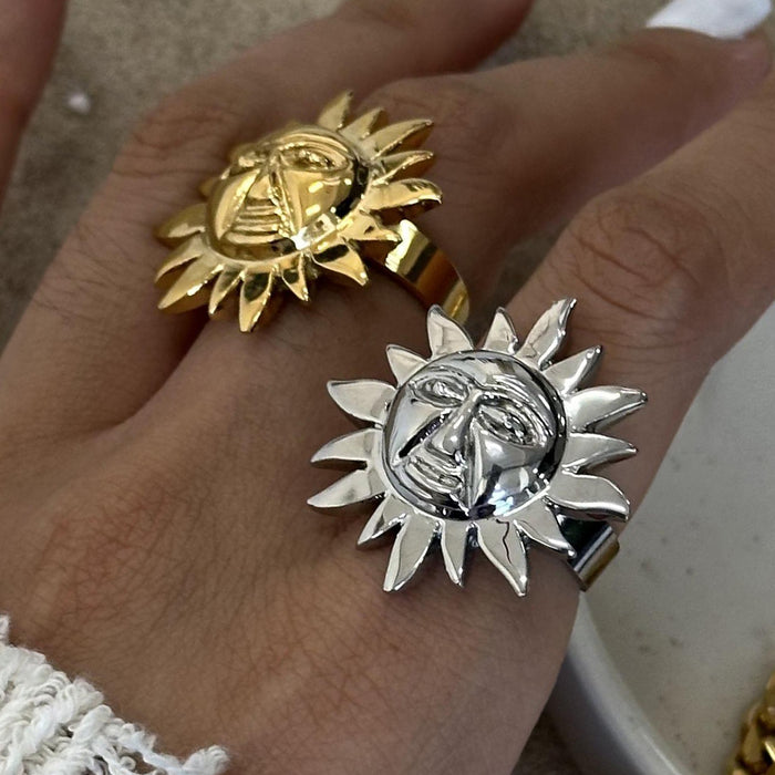 Stainless steel exaggerated sunflower open ring high-end