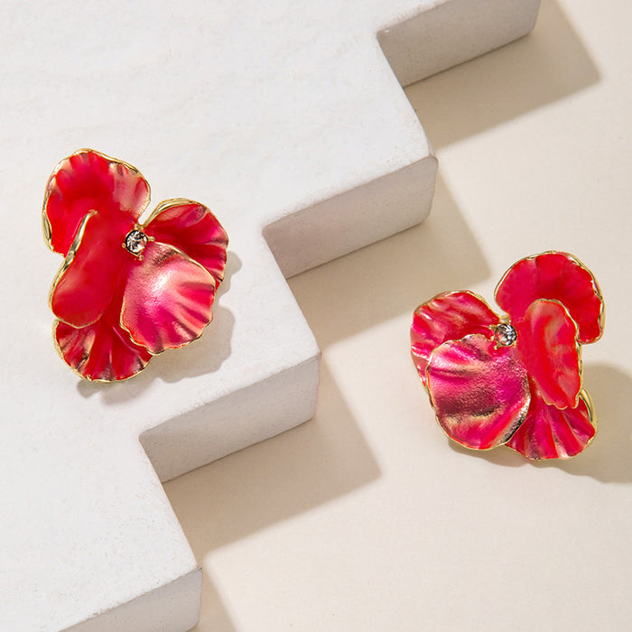 Petal diamond earrings fresh style flower earrings