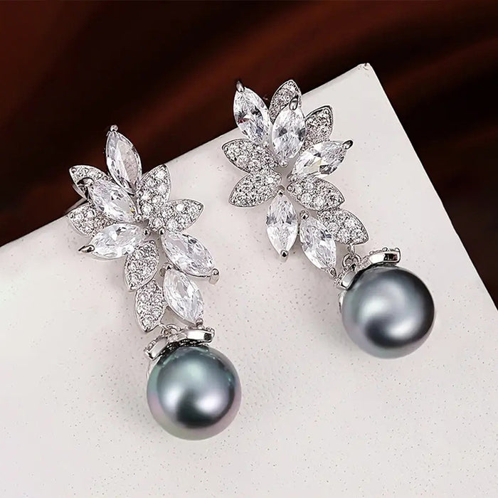 Korean imitation pearl earrings wheat ear flower earrings