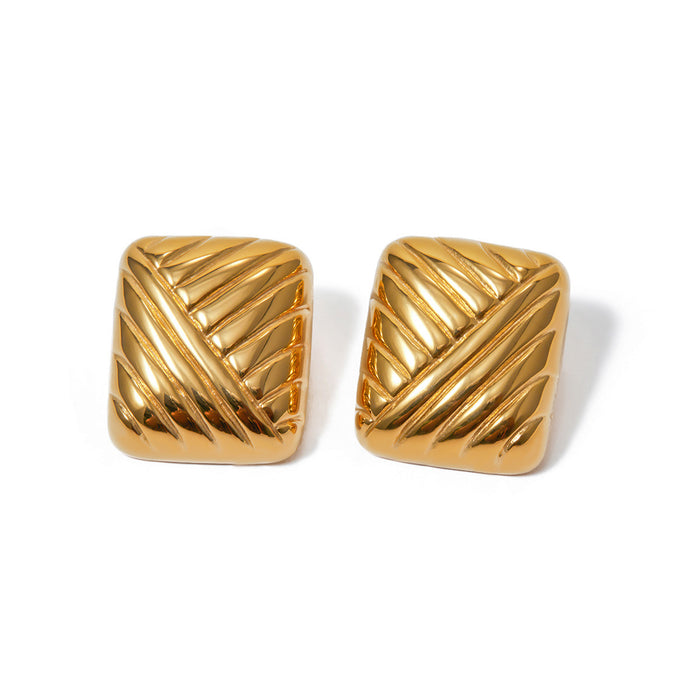 18K Gold Plated Stainless Steel Square Woven Earrings - Trendy Fashion Jewelry for Women