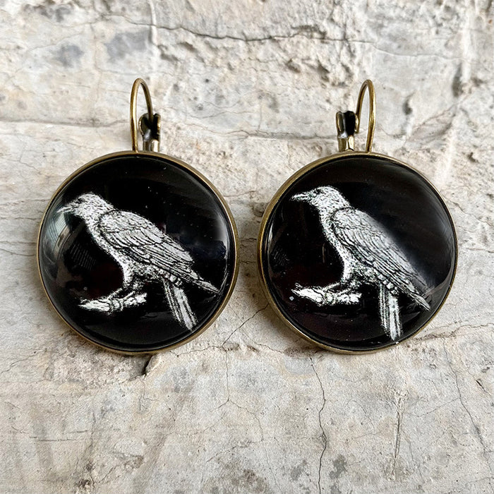 Vintage Glass Skull and Bat Earrings with Halloween Gothic Style