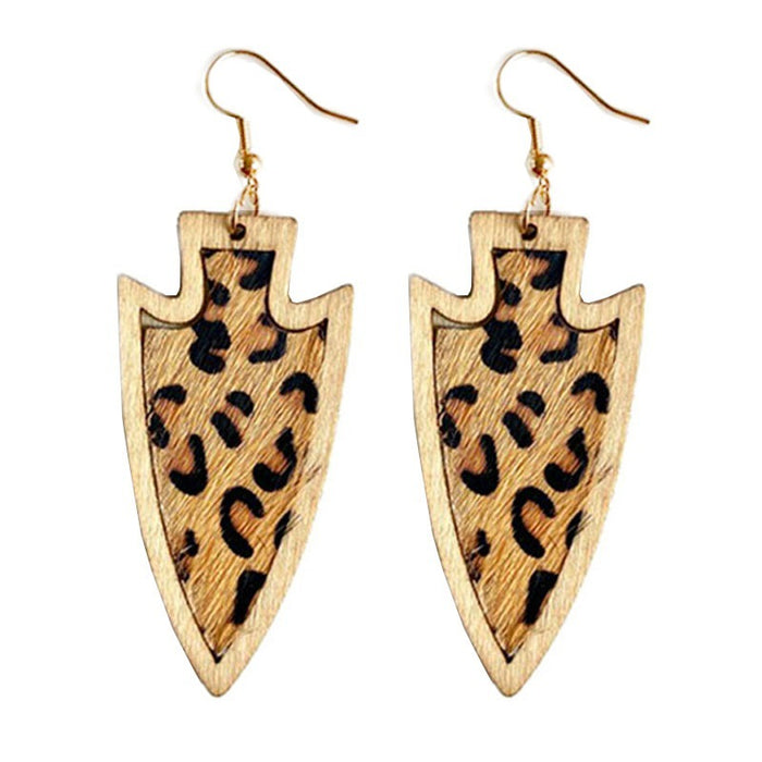 Western Style Leopard Print Leather Earrings with Exaggerated Design