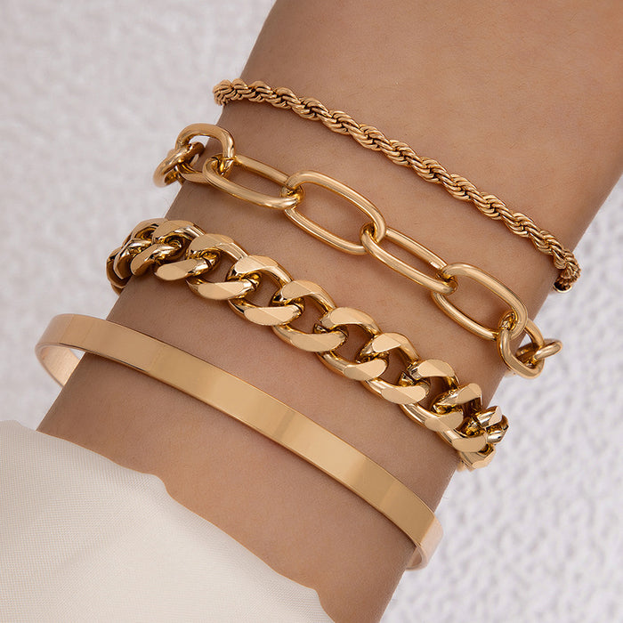 Conjunto de pulseras de cadena cubana: cuatro piezas de joyería de estilo callejero para mujer