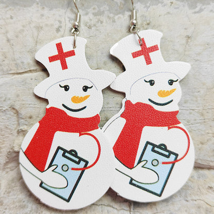 Christmas Snowman Leather Earrings with Sports Ball Design