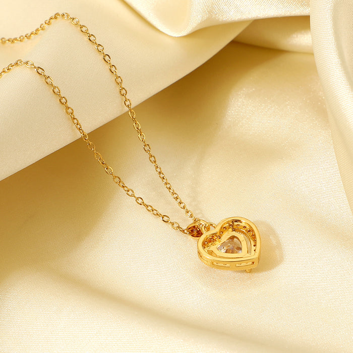 Gold-Plated Crystal Heart Pendant Necklace - Women's Wedding Jewelry