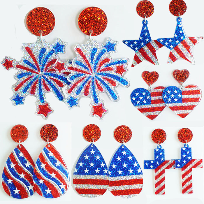 Patriotic Party Earrings with Shiny Glitter Design