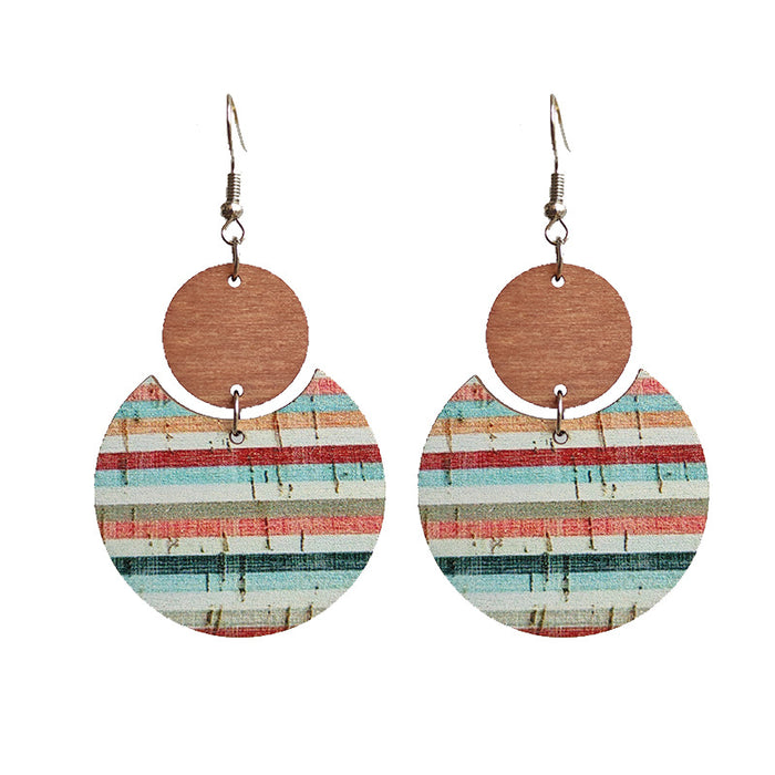 Bohemian Floral Print Earrings with Geometric Stripes and Leaf Designs